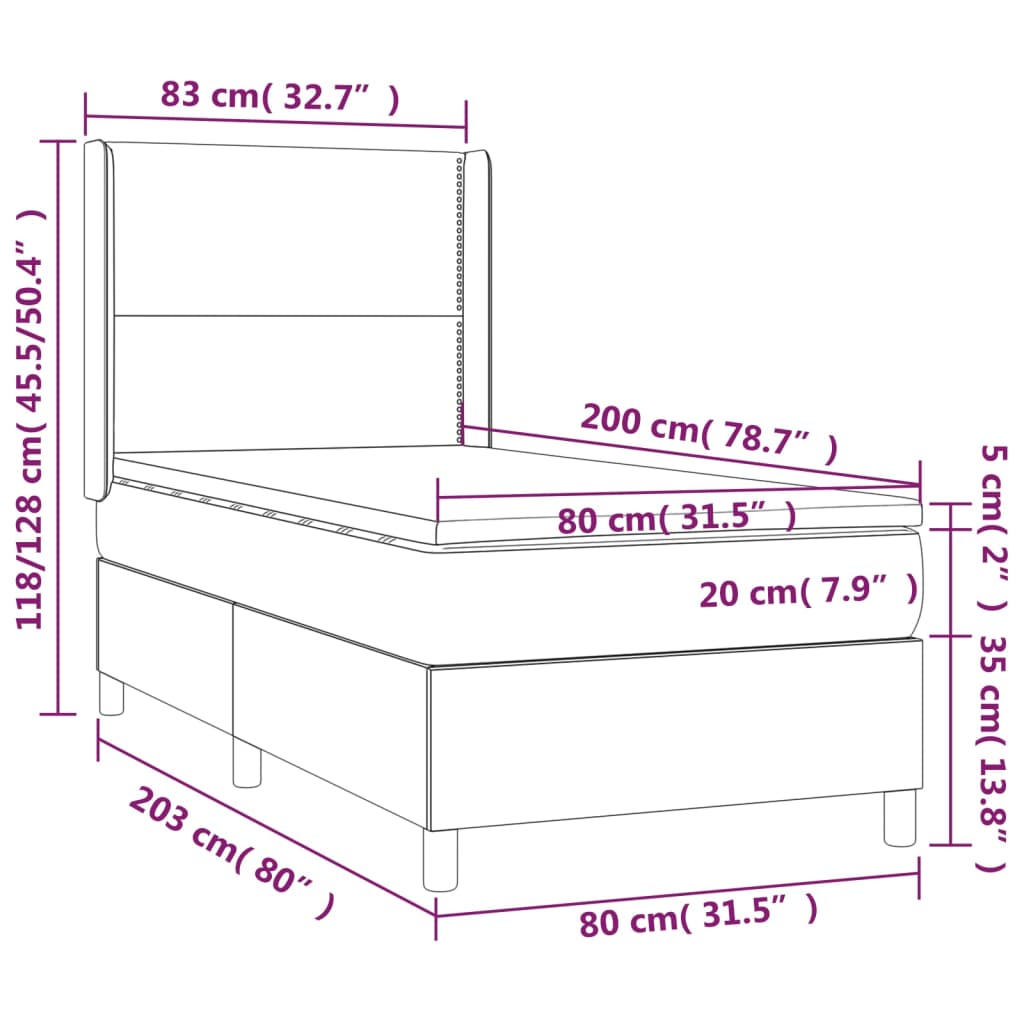 kontinentalseng med madras 80x200 cm fløjl sort