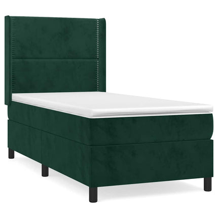 kontinentalseng med madras 90x190 cm fløjl mørkegrøn