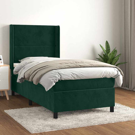 kontinentalseng med madras 90x190 cm fløjl mørkegrøn
