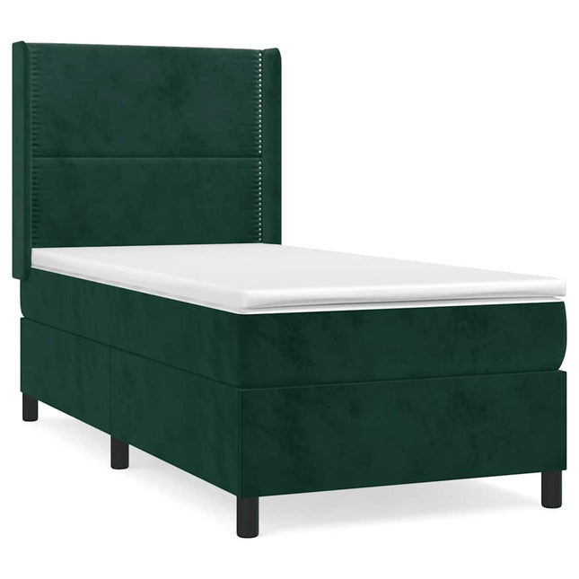 kontinentalseng med madras 90x200 cm fløjl mørkegrøn