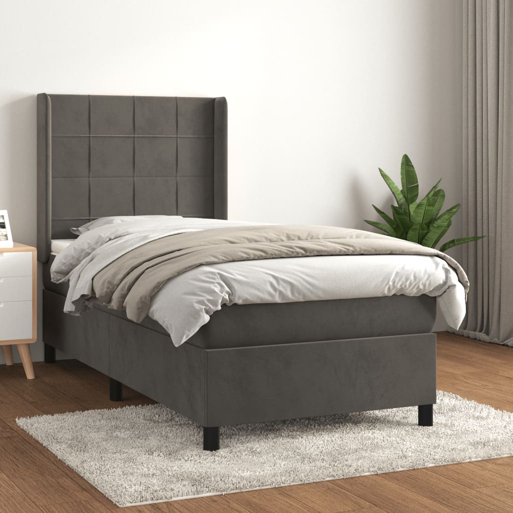 kontinentalseng med madras 90x200cm fløjl mørkegrå