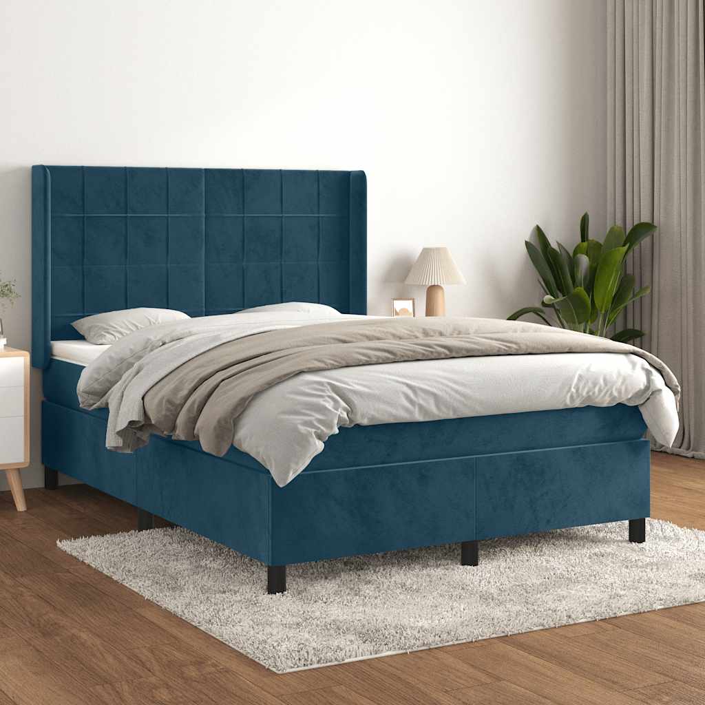 kontinentalseng med madras 140x190 cm fløjl mørkeblå