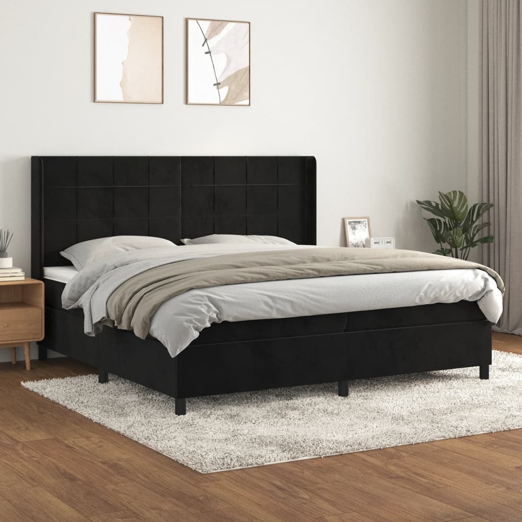 kontinentalseng med madras 200x200 cm fløjl sort