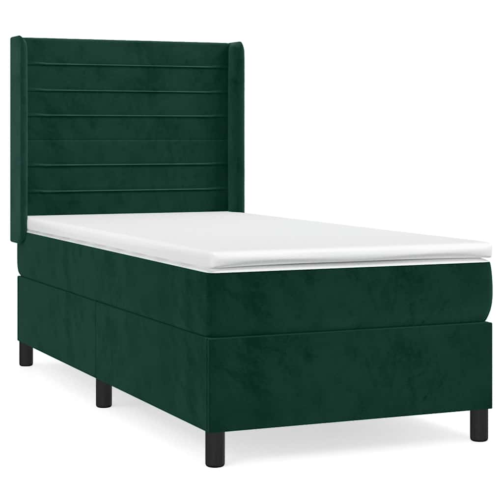 kontinentalseng med madras 80x200 cm fløjl mørkegrøn