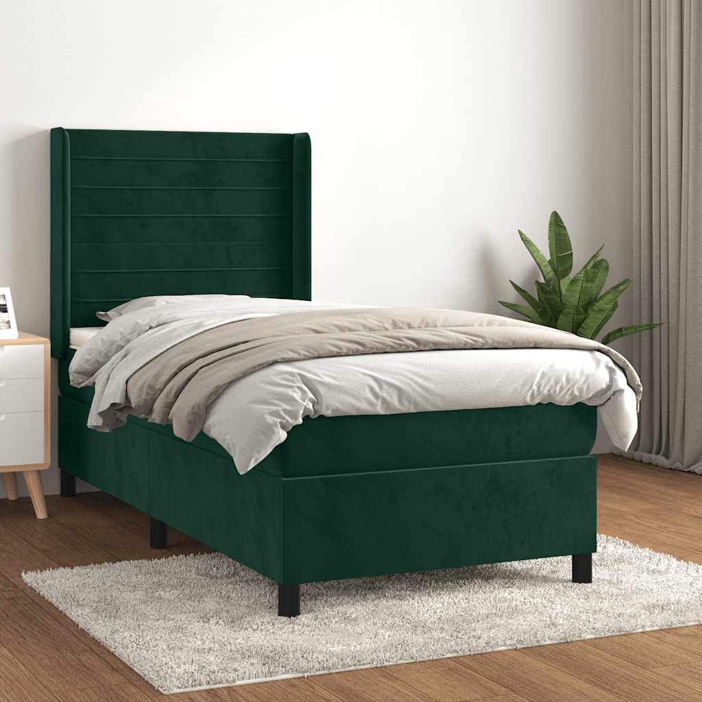 kontinentalseng med madras 80x200 cm fløjl mørkegrøn