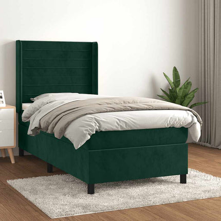 kontinentalseng med madras 80x200 cm fløjl mørkegrøn
