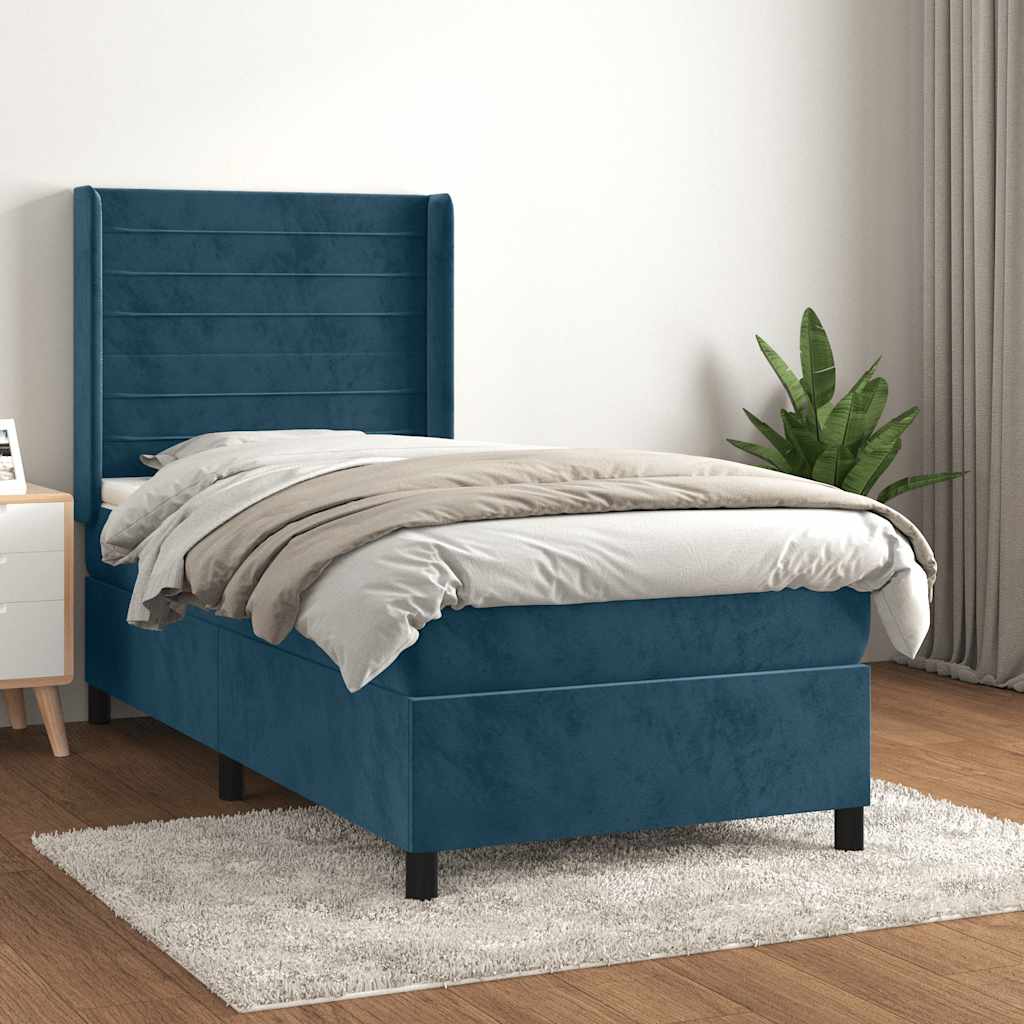 kontinentalseng med madras 100x200 cm fløjl mørkeblå