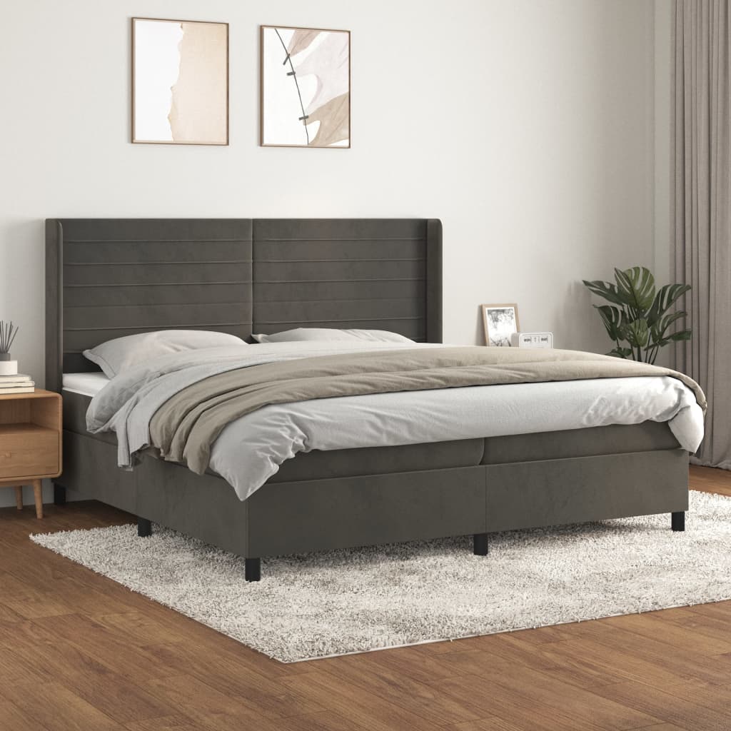 kontinentalseng med madras 200x200 cm fløjl mørkegrå