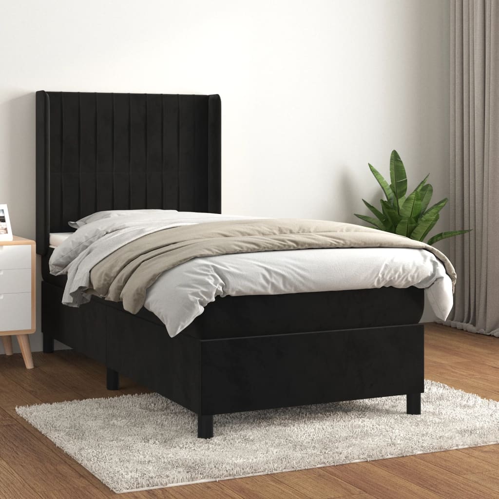 kontinentalseng med madras 80x200 cm fløjl sort
