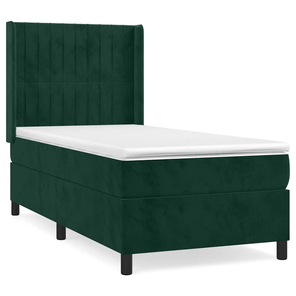 kontinentalseng med madras 80x200 cm fløjl mørkegrøn