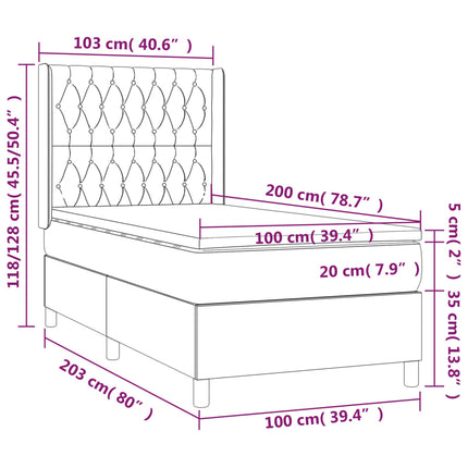 kontinentalseng med madras 100x200 cmfløjl lysegrå