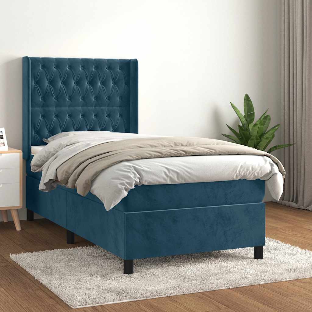kontinentalseng med madras 100x200 cm fløjl mørkeblå