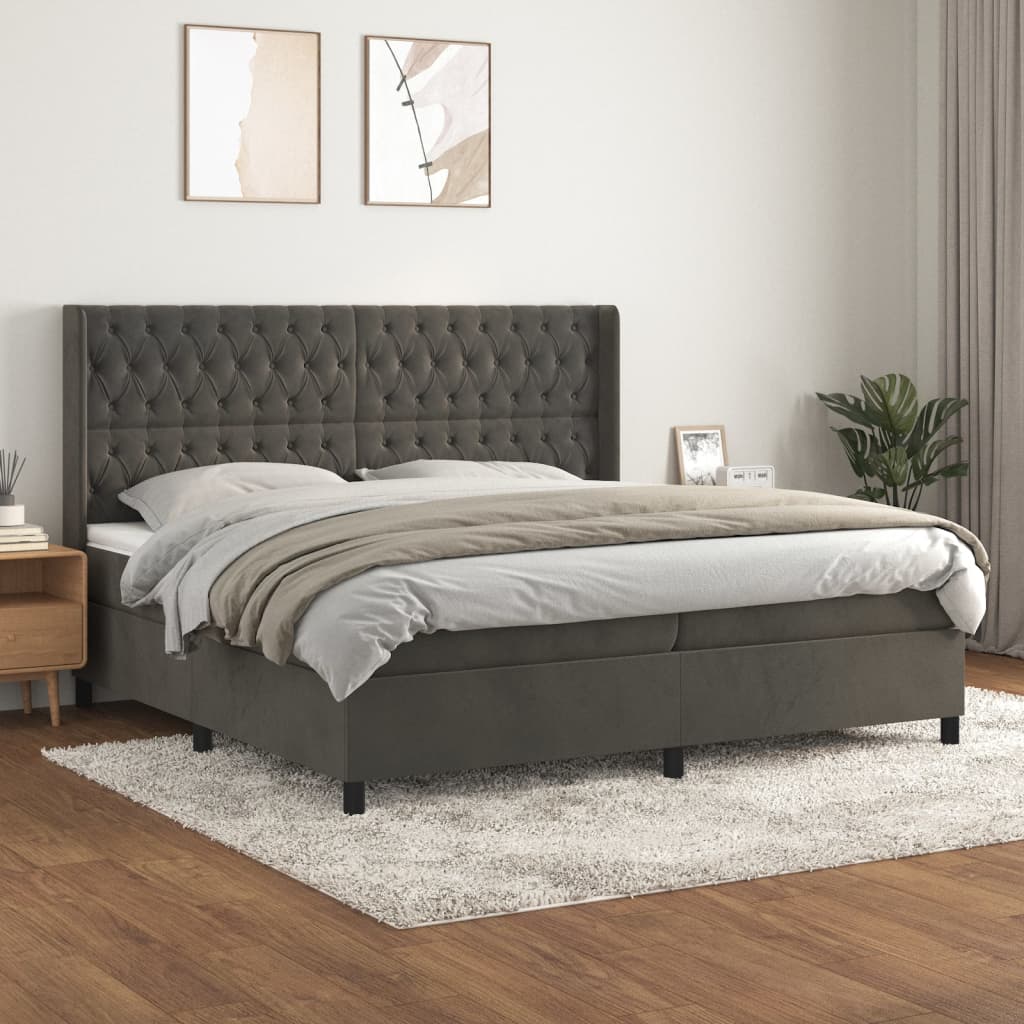 kontinentalseng med madras 200x200 cm fløjl mørkegrå