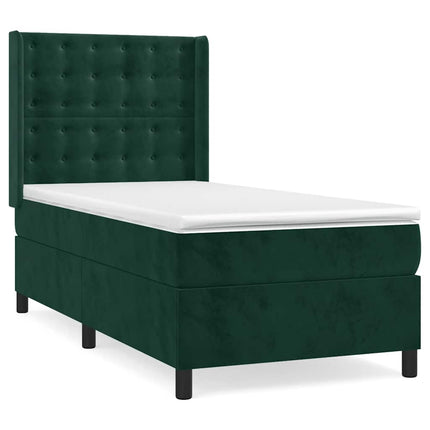 kontinentalseng med madras 80x200 cm fløjl mørkegrøn