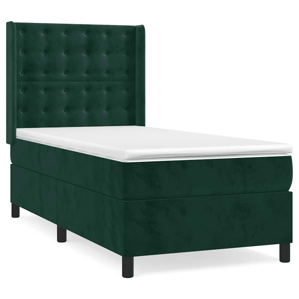 kontinentalseng med madras 90x190 cm fløjl mørkegrøn