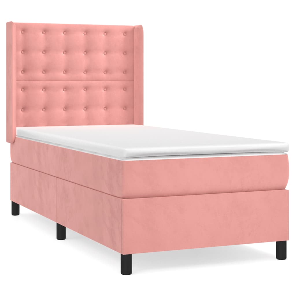 kontinentalseng med madras 90x190 cm fløjl pink
