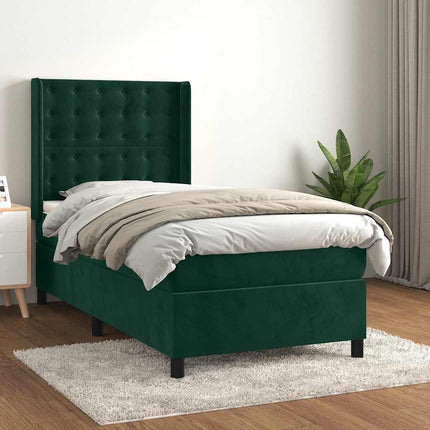 kontinentalseng med madras 100x200 cm fløjl mørkegrøn