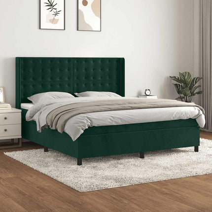 kontinentalseng med madras 160x200 cm fløjl mørkegrøn