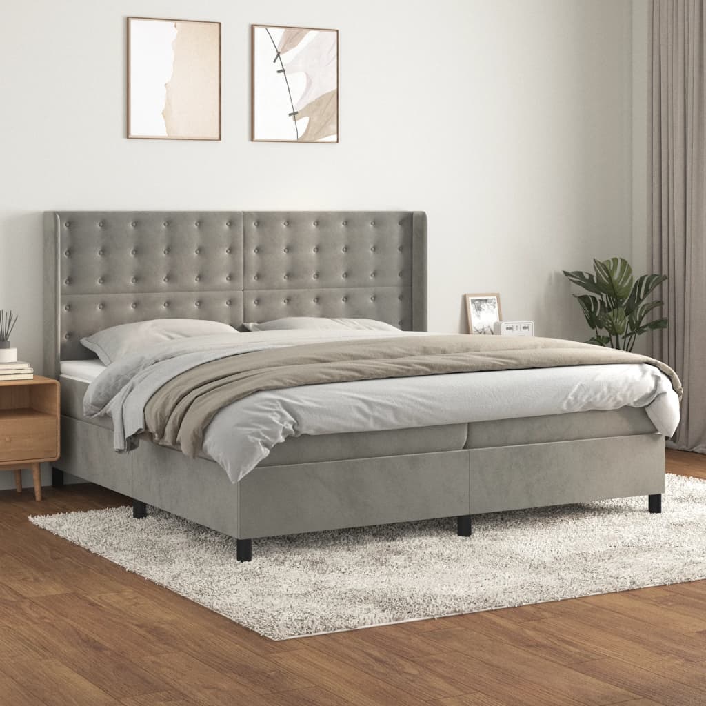 kontinentalseng med madras 200x200 cm fløjl lysegrå