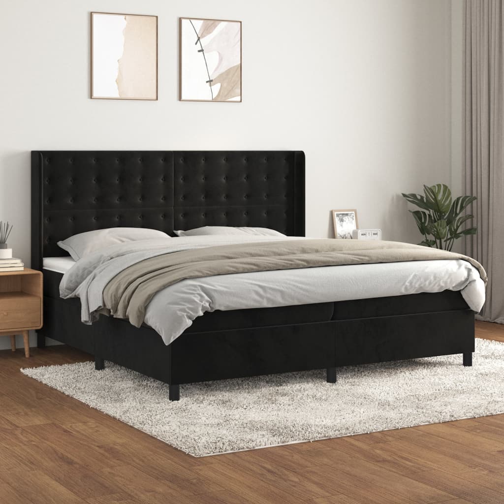 kontinentalseng med madras 200x200 cm fløjl sort