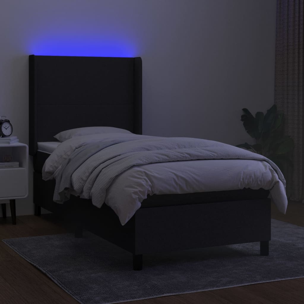 kontinentalseng med LED-lys 80x200 cm stof sort