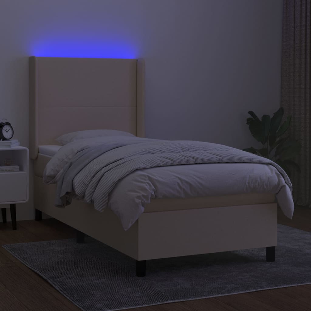 kontinentalseng med LED-lys 80x200 cm stof cremefarvet