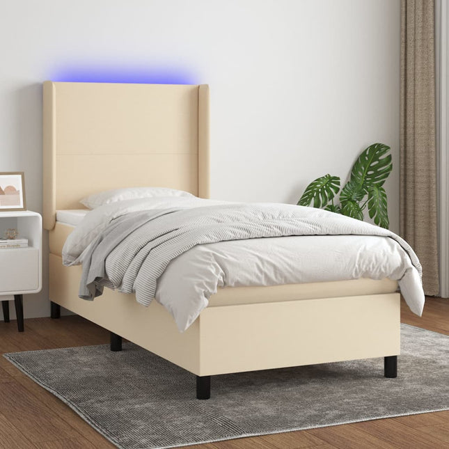 kontinentalseng med LED-lys 80x200 cm stof cremefarvet
