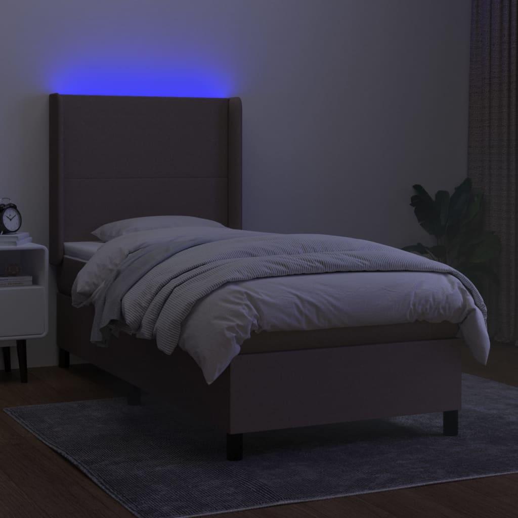 kontinentalseng med LED-lys 90x200 cm stof gråbrun