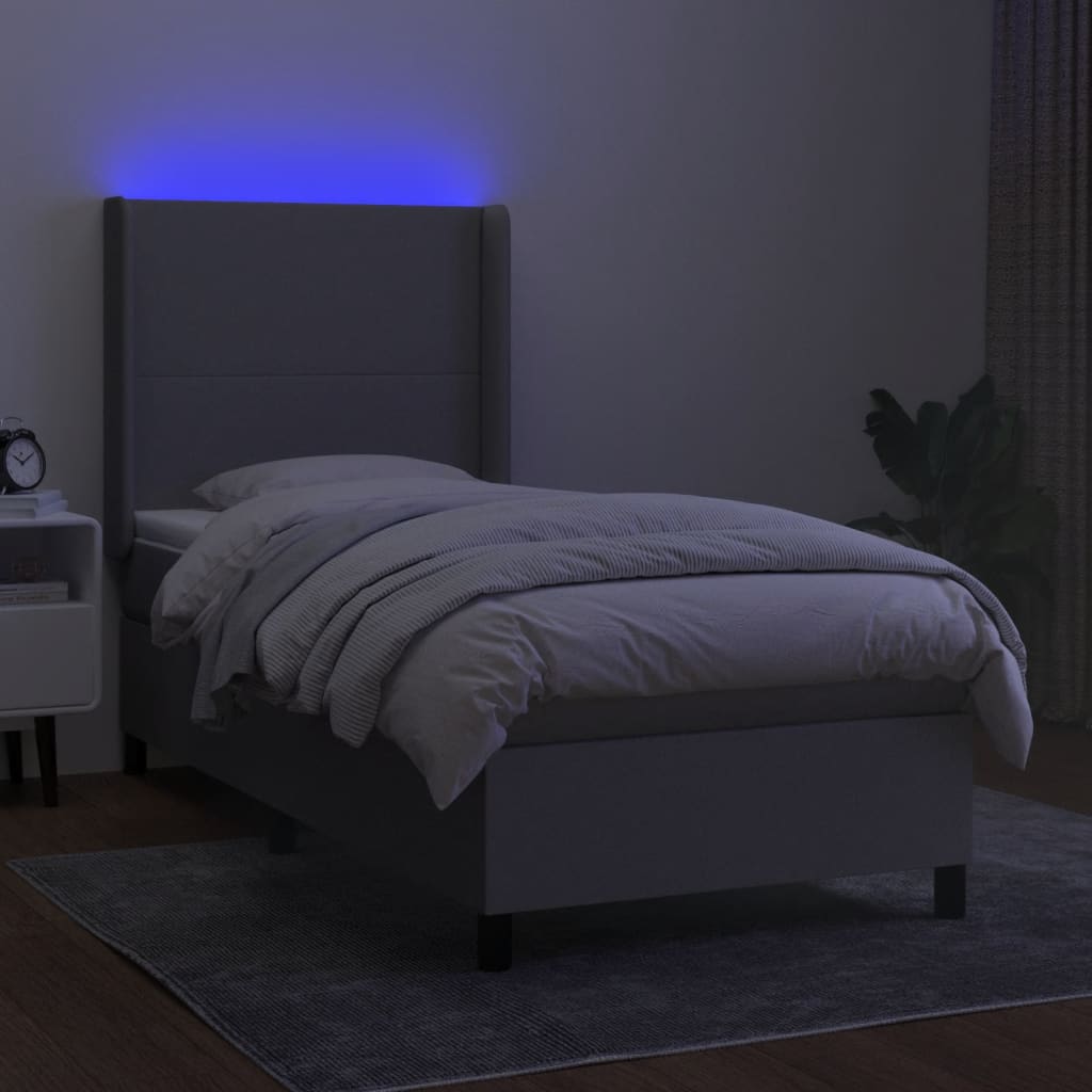 kontinentalseng med LED-lys 100x200 cm stof lysegrå