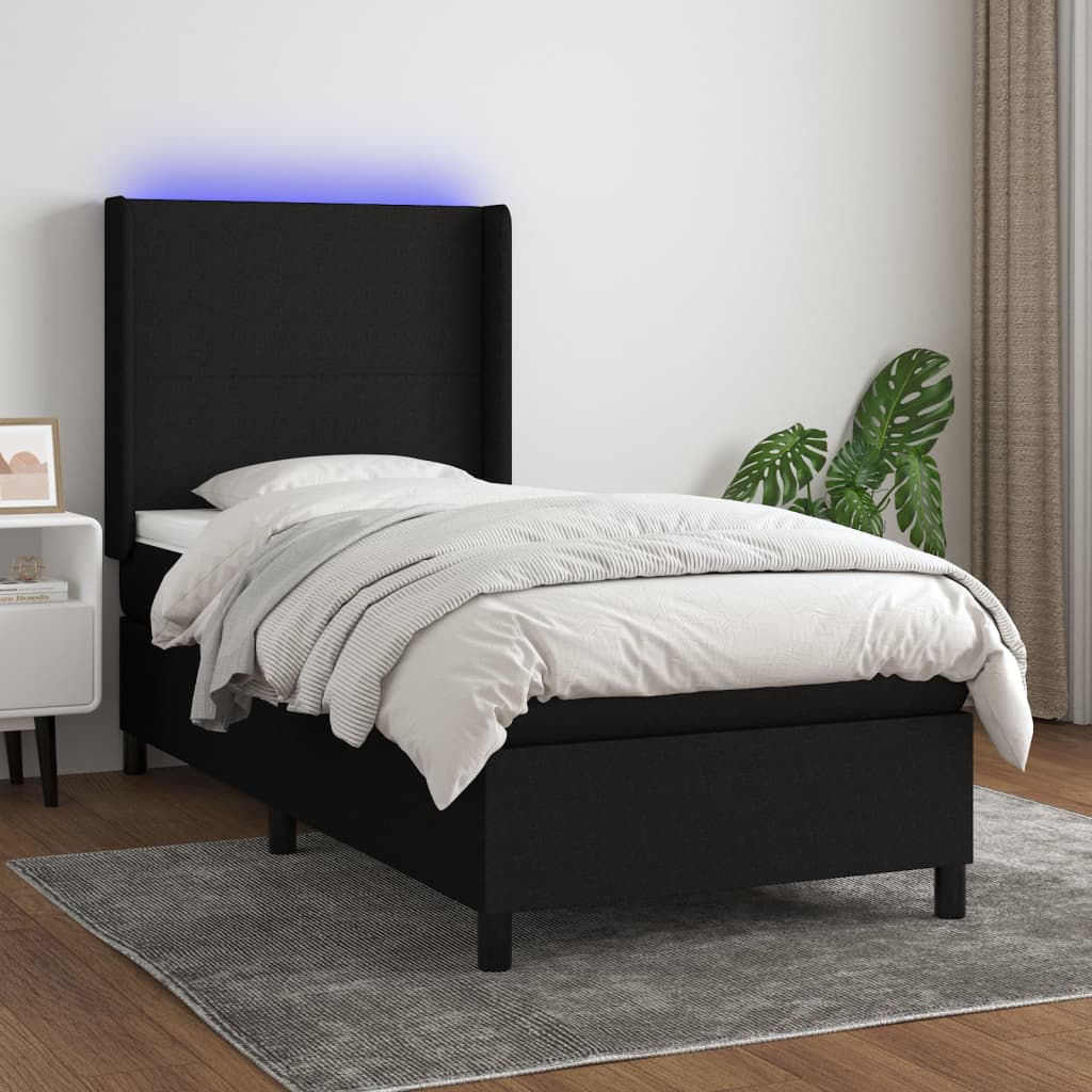 kontinentalseng med LED-lys 100x200 cm stof sort
