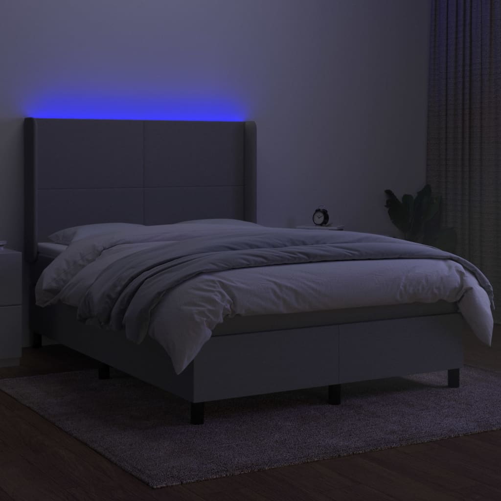 kontinentalseng med LED-lys 140x200 cm stof lysegrå
