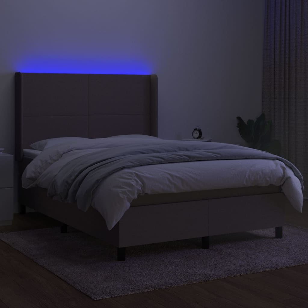 kontinentalseng med LED-lys 140x200 cm stof gråbrun