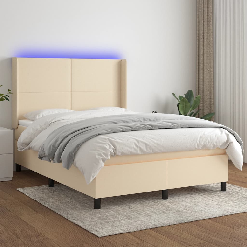 kontinentalseng med LED-lys 140x200 cm stof cremefarvet