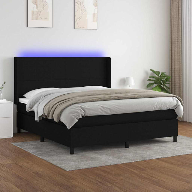 kontinentalseng med LED-lys 160x200 cm stof sort
