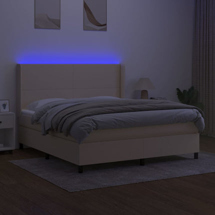 kontinentalseng med LED-lys 160x200 cm stof cremefarvet