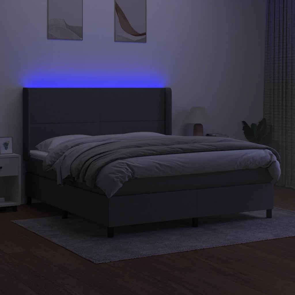kontinentalseng med LED-lys 180x200 cm stof mørkegrå
