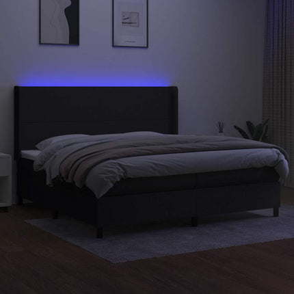 kontinentalseng med LED-lys 200x200 cm stof sort