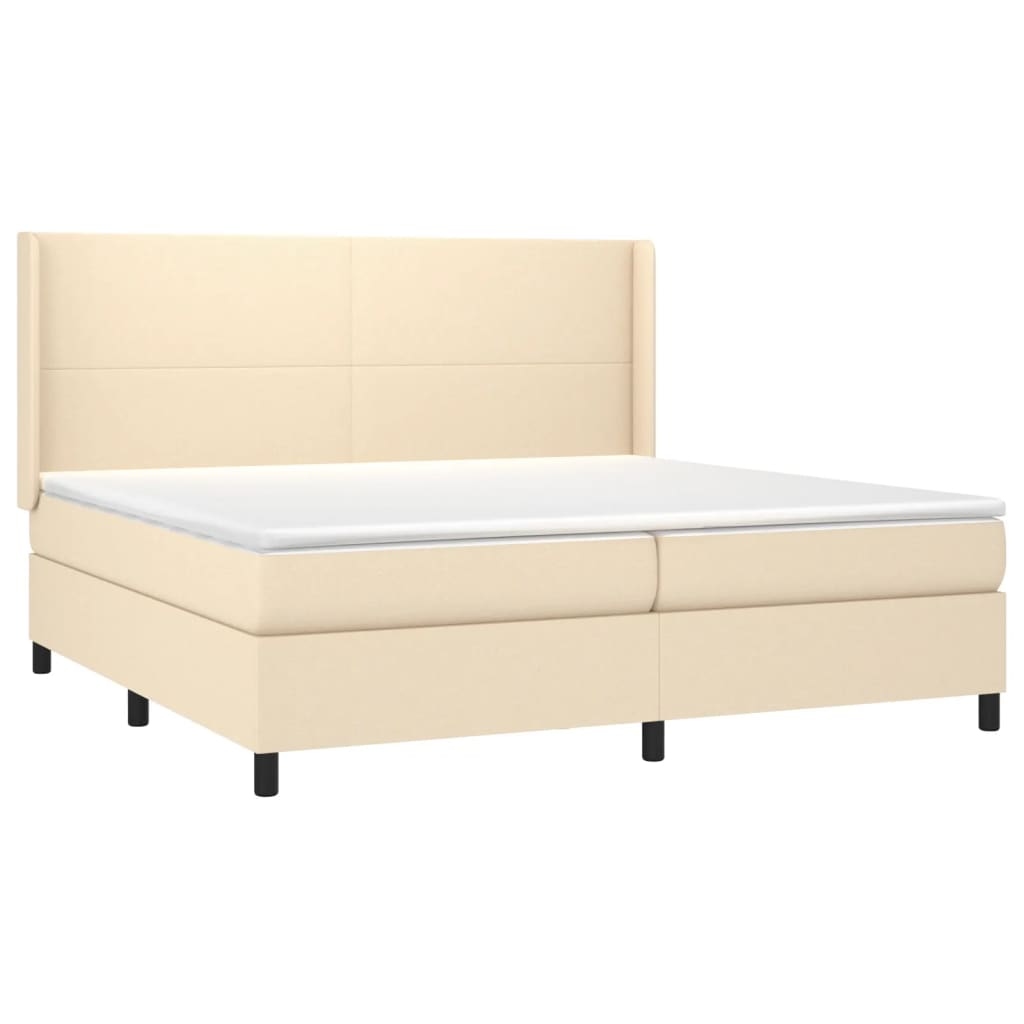 kontinentalseng med LED-lys 200x200 cm stof cremefarvet