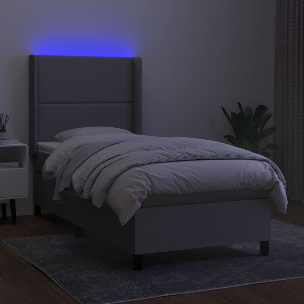 kontinentalseng med LED-lys 100x200 cm stof lysegrå