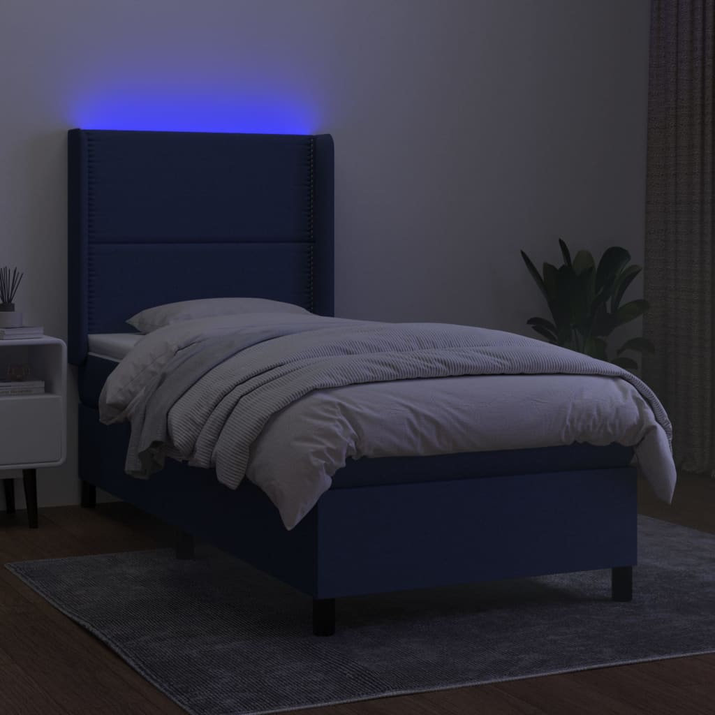 kontinentalseng med LED-lys 100x200 cm stof blå