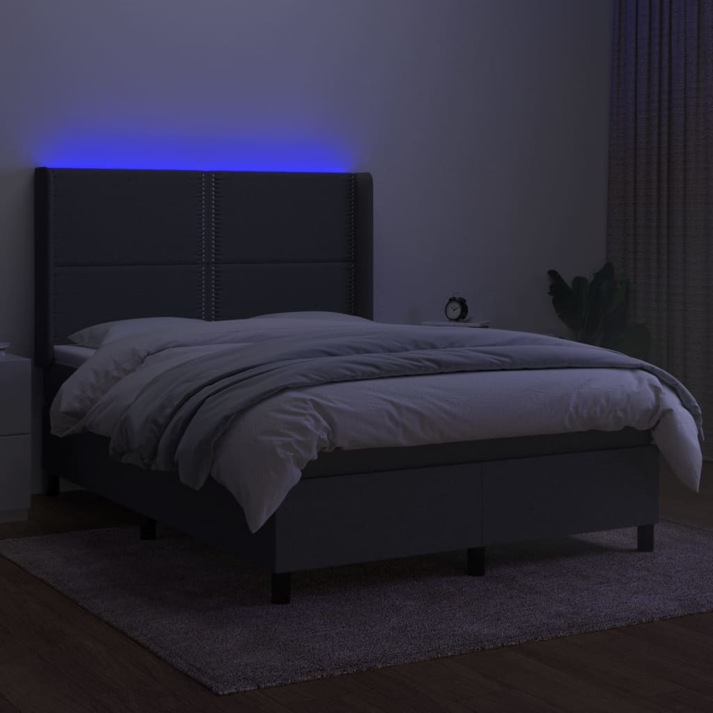 kontinentalseng med LED-lys 140x190 cm stof mørkegrå