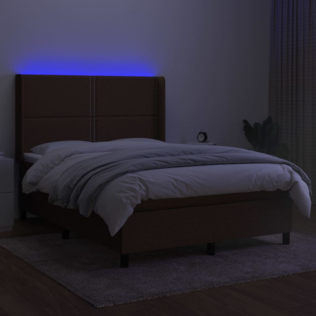 kontinentalseng med LED-lys 140x190 cm stof mørkebrun