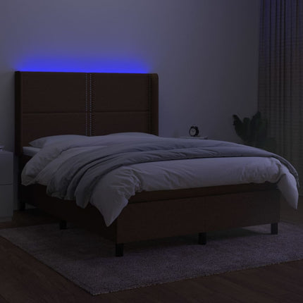 kontinentalseng med LED-lys 140x200 cm stof mørkebrun