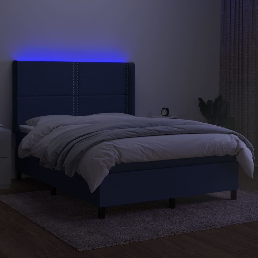 kontinentalseng med LED-lys 140x200 cm stof blå