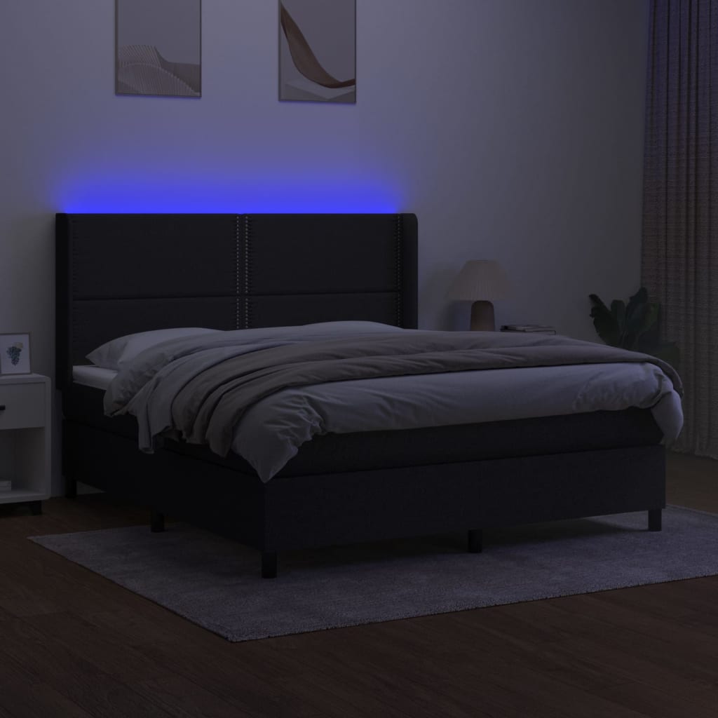kontinentalseng med LED-lys 180x200 cm stof sort