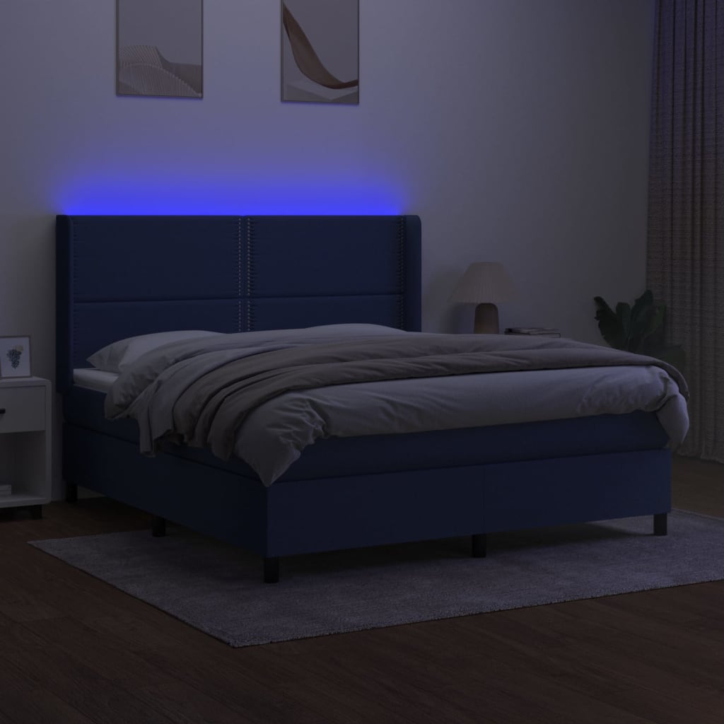 kontinentalseng med LED-lys 180x200 cm stof blå