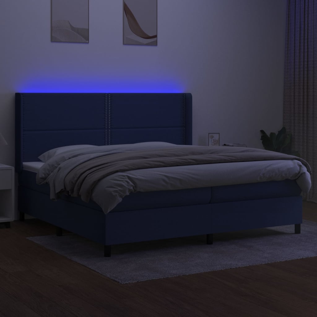 kontinentalseng med LED-lys 200x200 cm stof blå