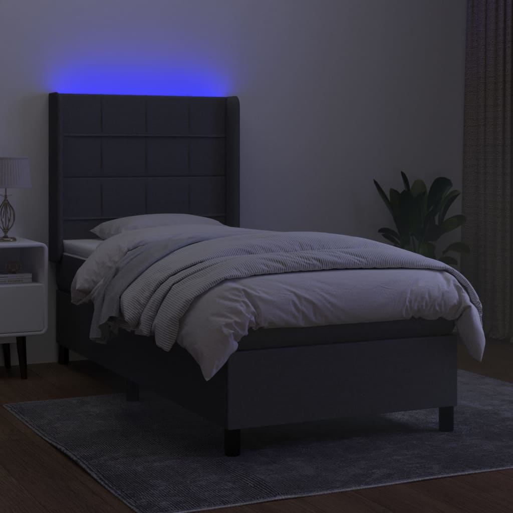 kontinentalseng med LED-lys 80x200 cm stof mørkegrå