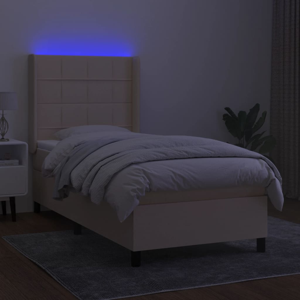 kontinentalseng med LED-lys 100x200 cm stof cremefarvet