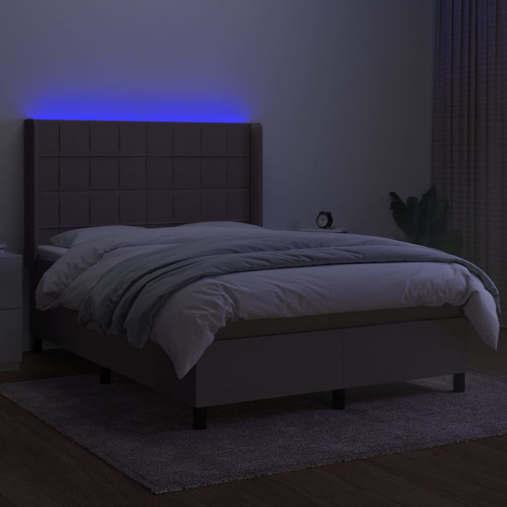 kontinentalseng med LED-lys 140x200 cm stof gråbrun
